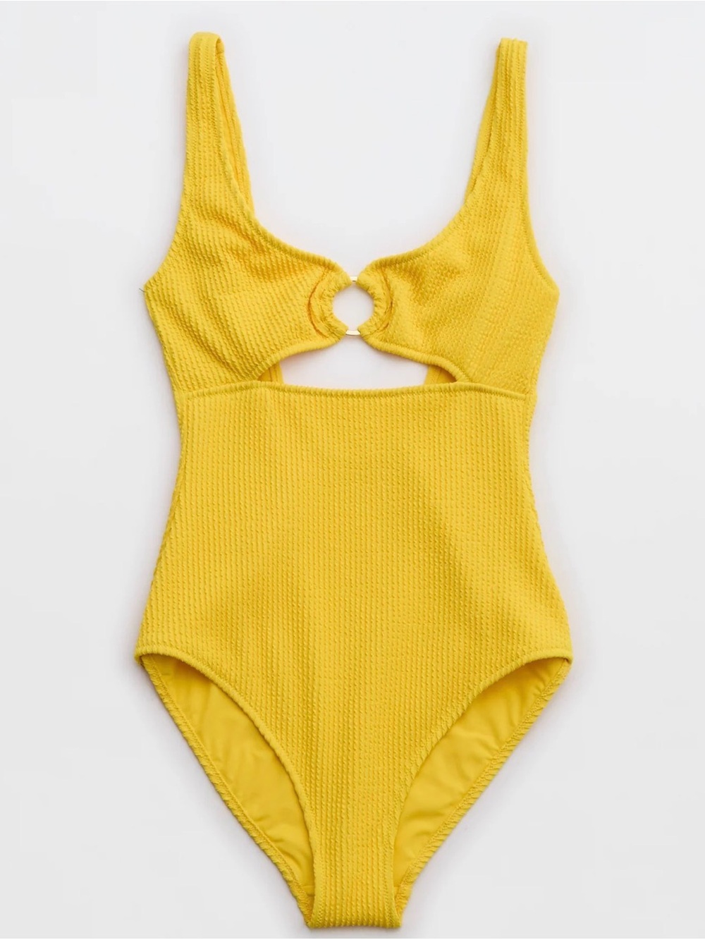 Aerie Crinkle Ring Cutout One Piece Swimsuit Yellow Large